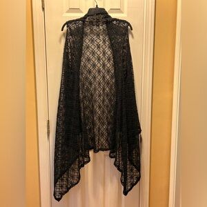 Vintage Women’s OS (L-XL) Black Lacey Sleeveless Open Duster/Vest Boho EUC